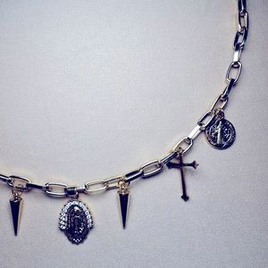 Virgin Mary cross and spike necklace